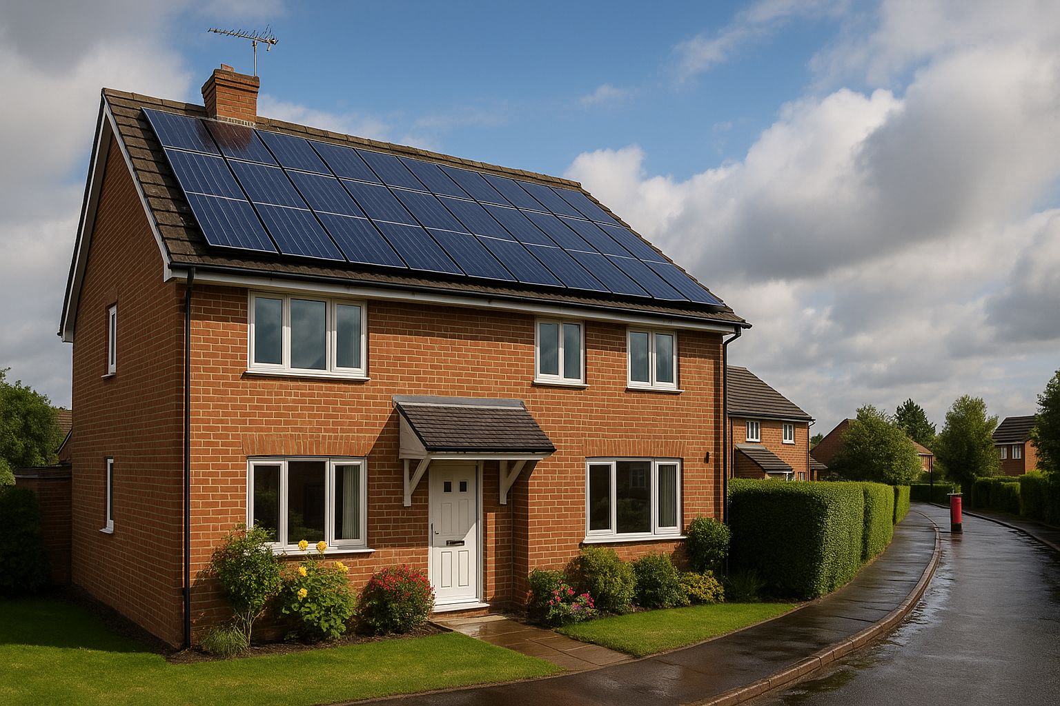 Residential house in the UK with solar panels